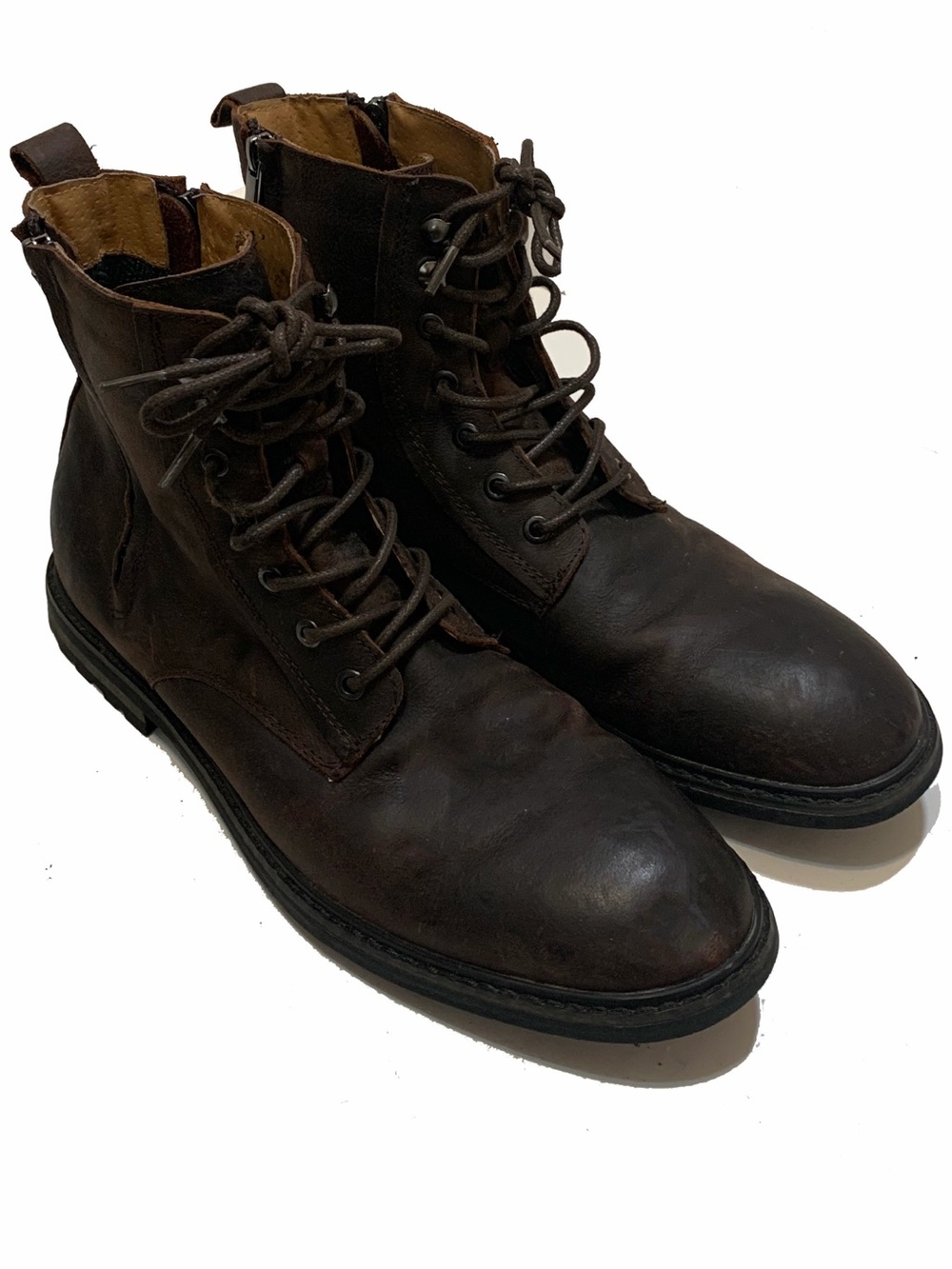 Robert Wayne Brown Leather Lace-Up Zip Boots